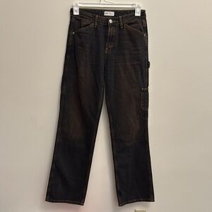 Zara Women's Dark Blue Wash Cargo Jeans Size 6 Streetwear Utility Y2K Urban Insp